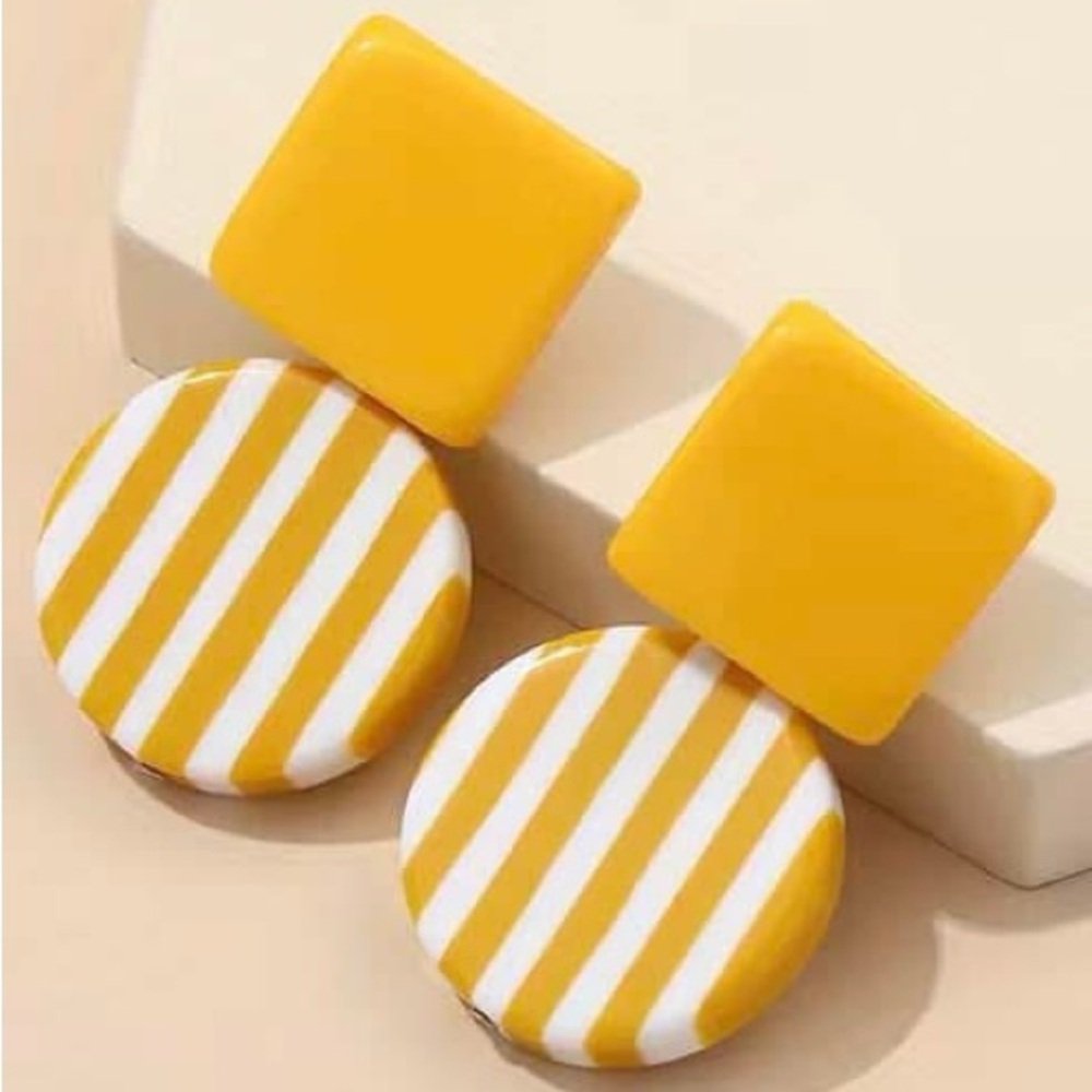 Yellow and White Striped Earrings